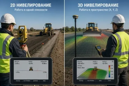 2D или 3D нивелирование для дорожной техники: разница на практике